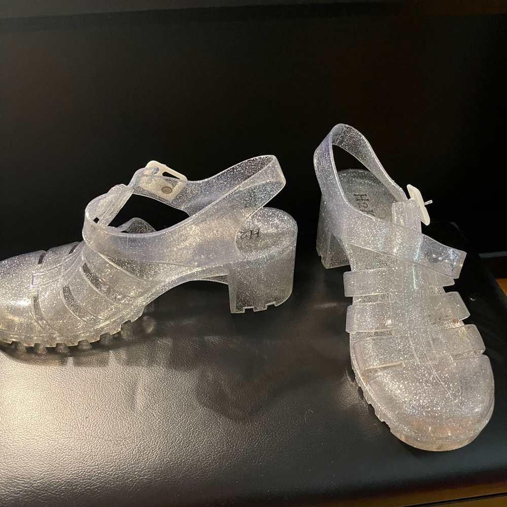 Women fisherman style transparent glittery Jelly shoes H2K